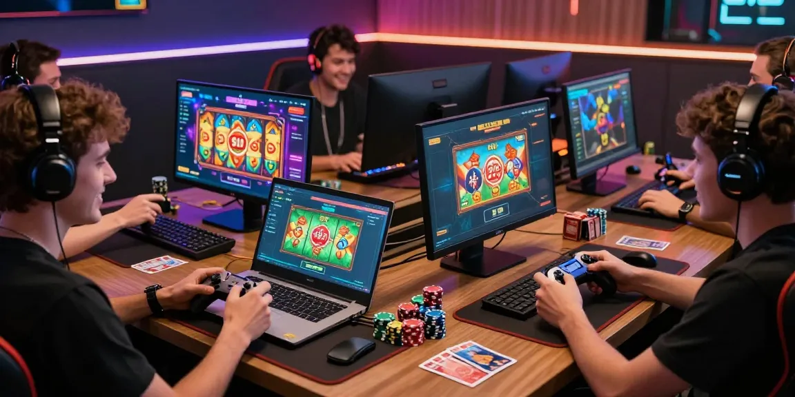 Excited players engaging with the B52 gaming platform in a vibrant gaming lounge.