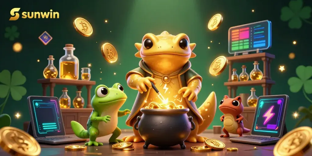 Experience thrilling moments with sunwin's vibrant casino digital scene featuring alchemy and gold coins.